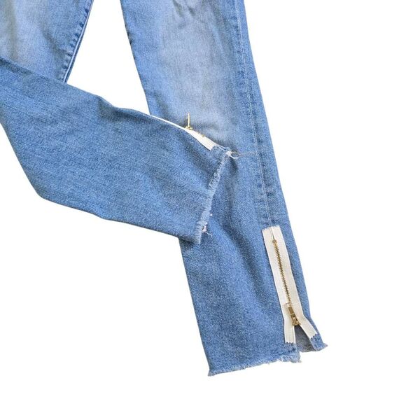 Frame Le High Jeans Women's 25 Blue Denim Frayed Hem‎ Ankle Zip Stretch Straight - Picture 2 of 9